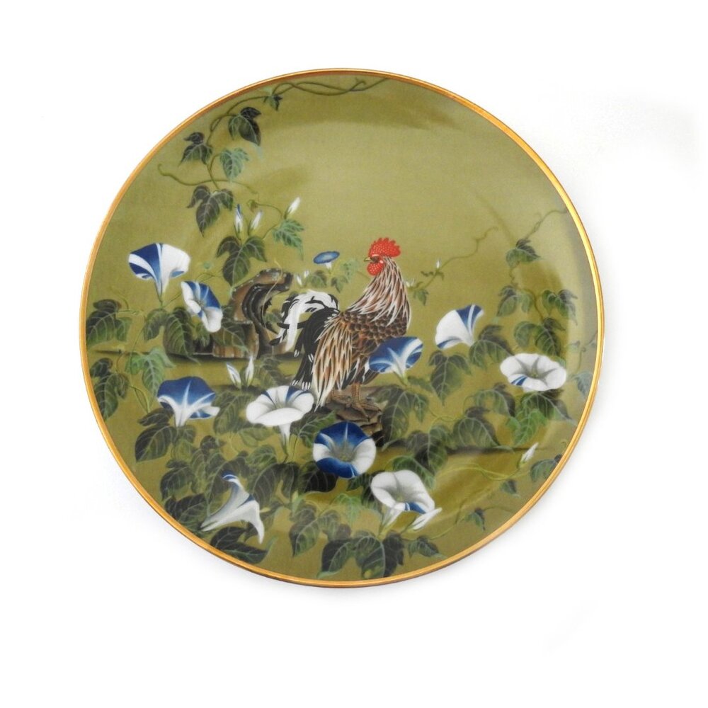Painted Ceramic Dinner Plate Naoka Nobata 1979 July Rooster Fumizuki
